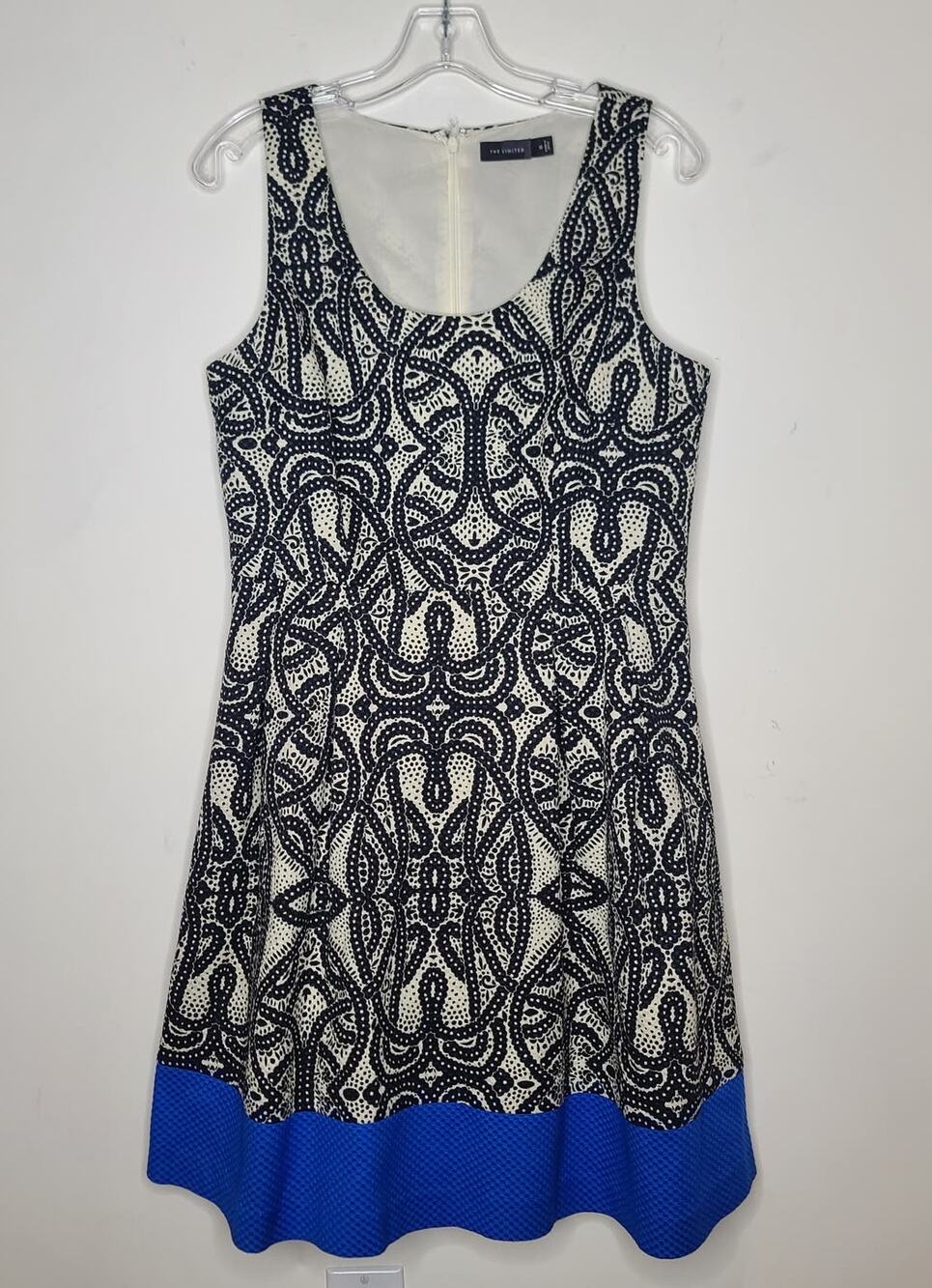 The Limited cotton black white geometric sleeveless dress with blue trim - 10